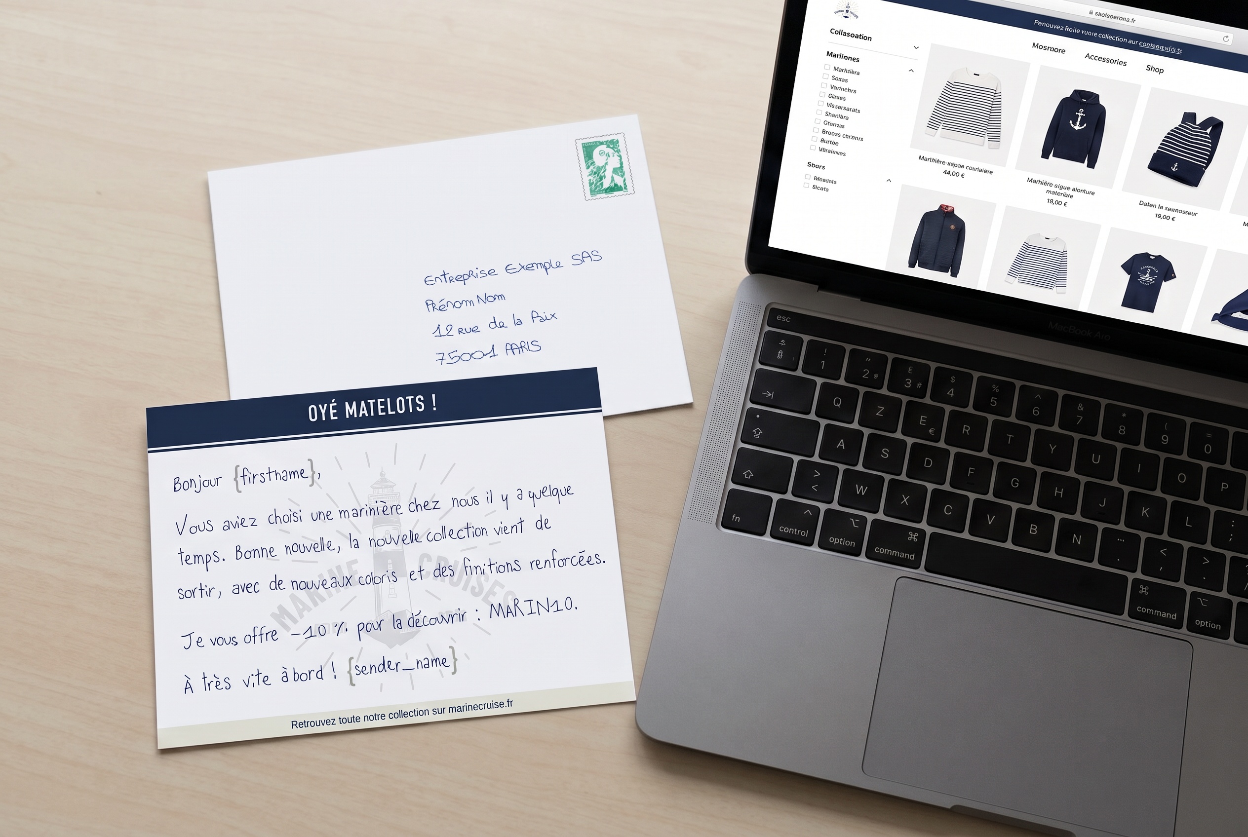 Carte de relance client et son enveloppe