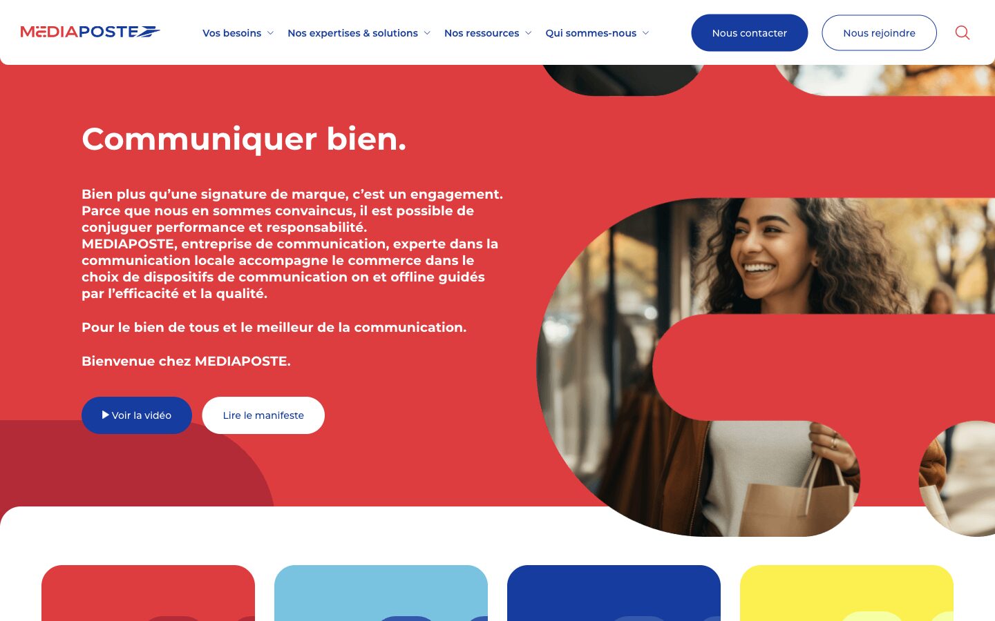Page d'accueil du site de MEDIAPOSTE présentant son positionnement de communication locale